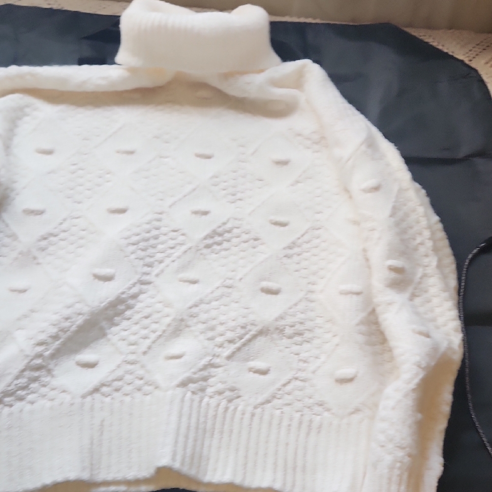Time and Tru Cream Cable Bobble Turtleneck Sweater